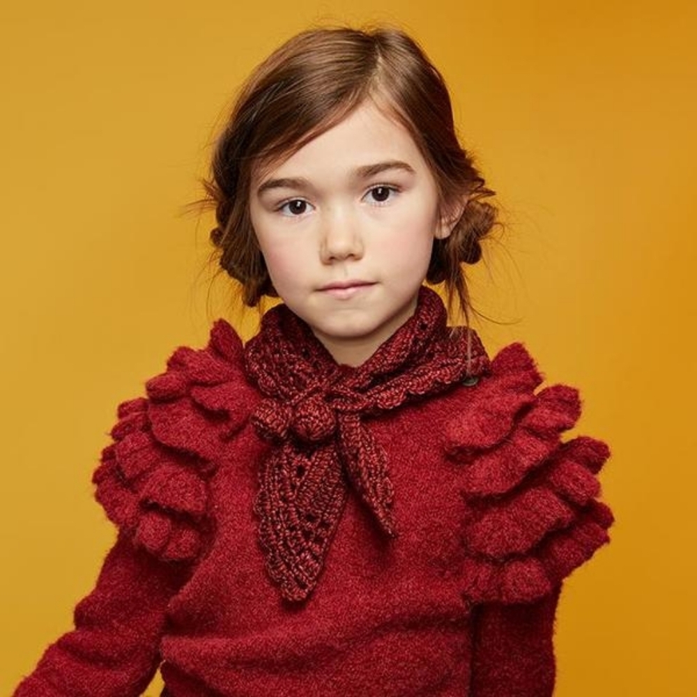 nwot misha and puff cranberry red crochet scarf